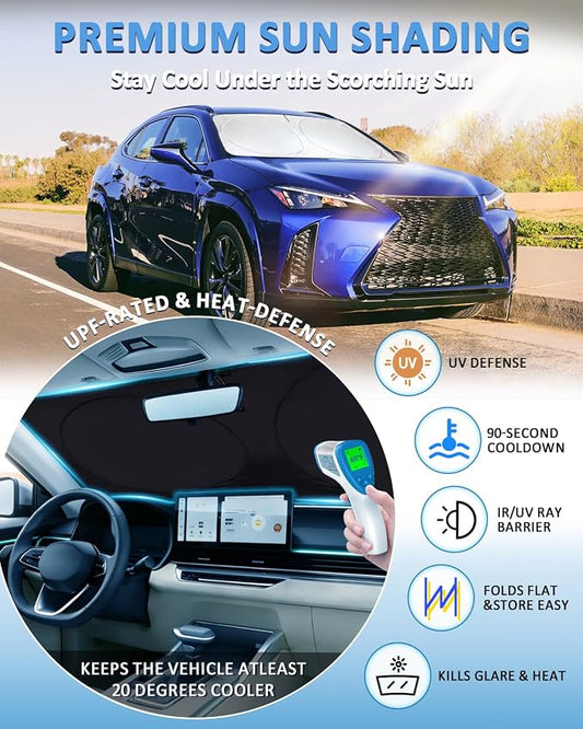 Sun Shade for Lexus UX Windshield Sunshade Custom Fit 2019-2024 2025 2026 Lexus UX 200/250h/260h/300h/300e Accessories Foldable Front Window Cover Retractable Sun Visor Interior Cool