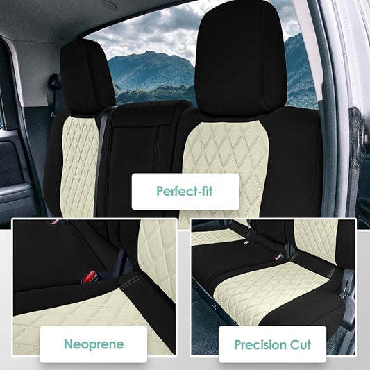 FH Group Custom Fit Car Seat Covers Specifically Made for 2022-2026 Nissan Frontier, Rear Set Beige Ultraflex Neoprene Waterproof Automotive Seat Covers for Pickup Truck, Nissan Accessories
