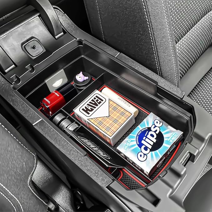HGWEI Center Console Organizer Compatible with GMC Terrain 2018-2024 Interior Accessories Terrain SL/SLE/SLT/AT4/Denali Middle Insert Tray Armrest Storage Box with Coin Holder (NOT FOR 2025-2026) Red