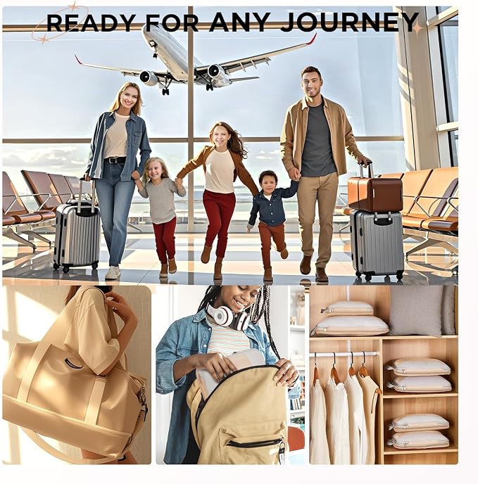 OlarHike 6 Set Compression Packing Cubes for Travel Essentials,Compressible Expandable Space Saver Bags for Organizing Clothes,Luggage Suitcase Garment Bags with Over 1000 pcs Mesh Holes(Beige)