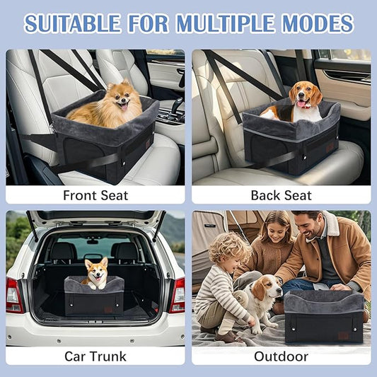 Dog Car Seat for Small Dogs, Detachable Washable Pet Booster Seat with Storage Pocket, Breathable Mesh, Safety Leash, Adjustable Straps for Small Pets Up to 25lbs-Black