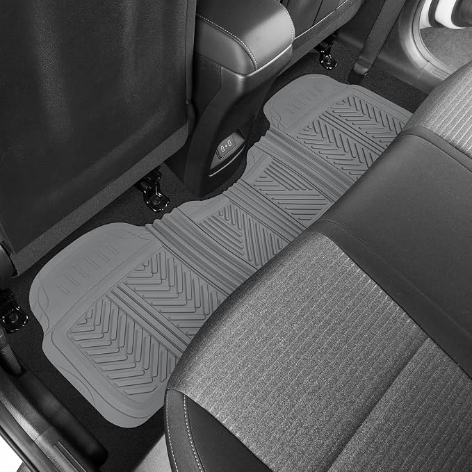 Motor Trend FlexTough Performance All Weather Rubber Car Floor Mats - 3 Piece Floor Mats Automotive Liners for Cars Truck SUV, Heavy-Duty Waterproof (Gray)