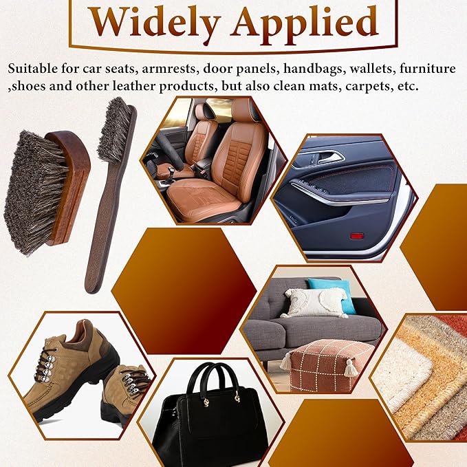 2 PCS Leather Brush Car Detailing, Horse Hair Brush, Car Cleaning Supplies, Car Interior Brush, Carpet Brush for Car Detailing, for Car Accessories Interior, Carpet, Upholstery, Furniture and Shoes