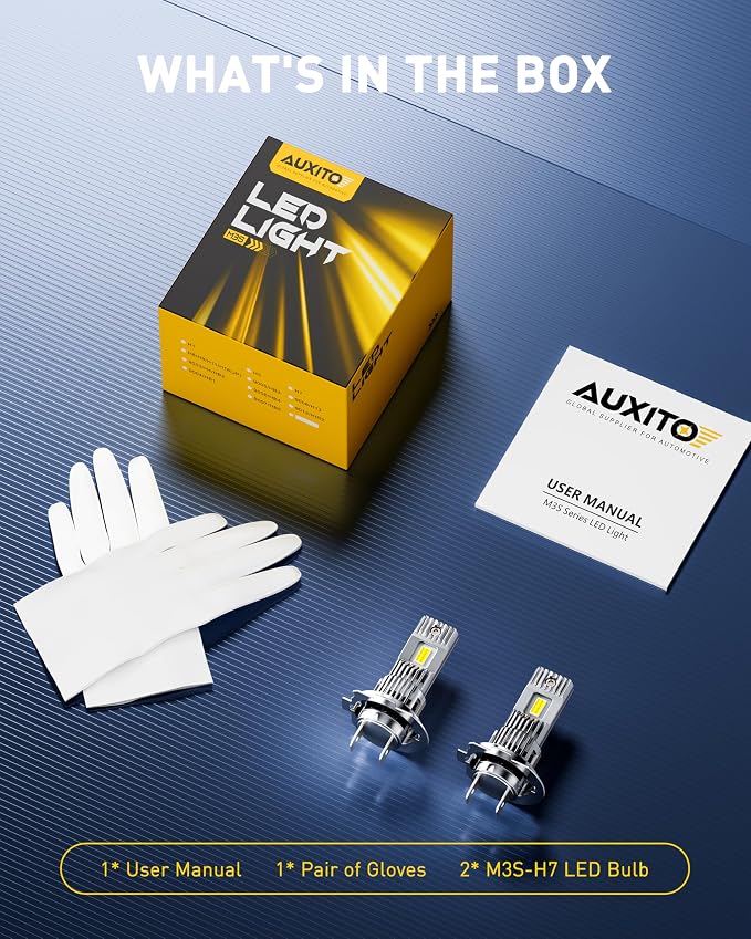 AUXITO H7 Bulb, 10X Brightness 6500K Cool White, Exact Halogen Dimensions, H7 Fog Light Application, No-Modification Plug & Play, Pack of 2
