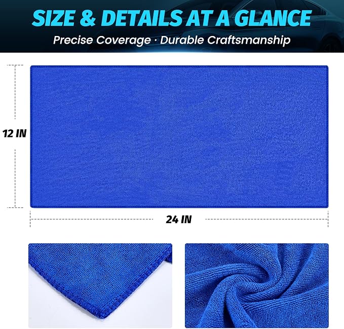 3 Pack Microfiber Cleaning Cloth Towels Blue - 12x24 Inch Micro Fiber Towels Car Detailing Weave Grime & Liquid for Streak-Free Mirror Shine Car Accessories for Men