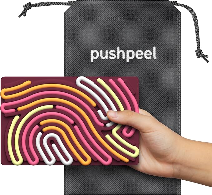 Pushpeel Sensory Activity Board: Silicone Fidget Toy for Calming, Stress, Anxiety, ADHD & Autism | Silent, No Mess | Kids 3+ & Adults | Includes Portable Travel Bag & 11 Strings
