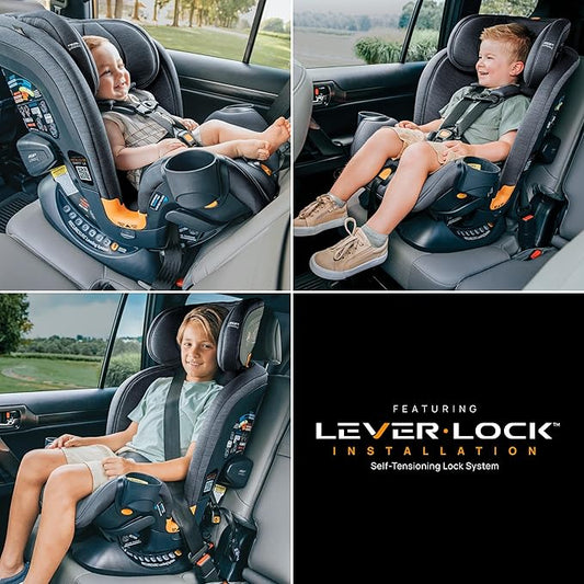 Chicco OneFit LX ClearTex All-in-One Car Seat with LeverLock Installation, Slim Design, Convertible Car Seat, Seat for Infants and Children 5-100 lbs, Ebony/Black