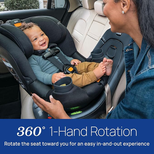Chicco Fit360 ClearTex Rotating Convertible Car Seat with 360 Degree Rotation for Rear-Facing and Forward-Facing, LeverLock Self-Tensioning Lock System, Titanium/Grey