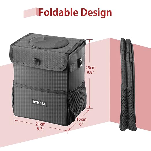 Ryhpez Car Trash Can with Lid - Leakproof Garbage Bin Car Organizer Bag, Foldable Vehicle Trash Bin with Structure Support, Automotive Truck Accessories for Women & Men (2 Gallon/7.5L)