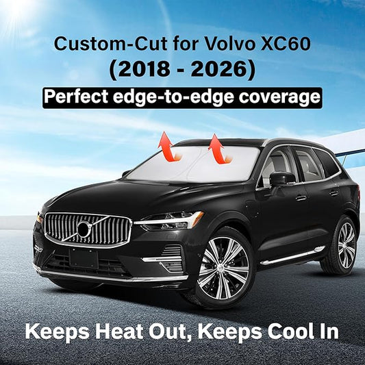 EcoNour Windshield Sunshade Compatible for Volvo XC60 2018-2024 2025 2026, Sun Visor for Front Windshield & Window Sun Shade Cover, UV Heat Blocker & Protector, Car Accessories