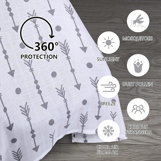 Rquite Car Seat Cover Baby for Boys Girls, 100% Muslin Cotton Infant Carseat Canopy, Soft Breathable Stroller Sun Shade & Newborn Shower Gift, Large Size Universal Fit Summer, Hot & Warm Weather