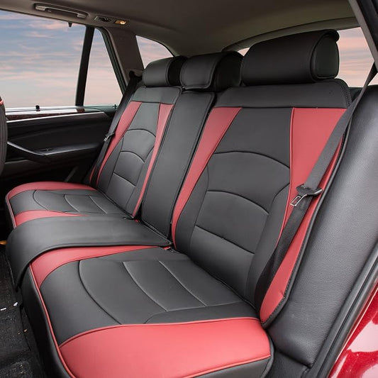 FH Group Back Seat Faux Leather Car Seat Cover, Universal Fit, Rear Seat Covers for Cars with Rear Split Bench, Car Interior Accessories for SUV, Sedan, Van, Burgundy/Black