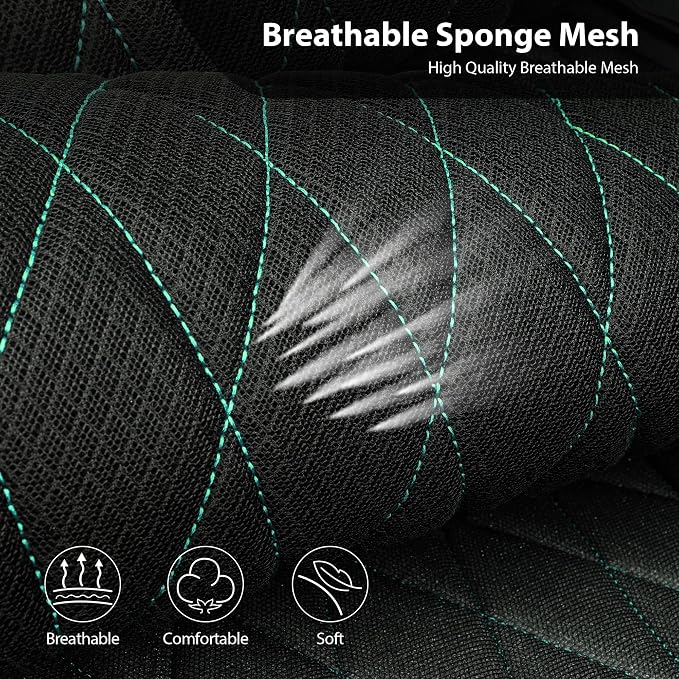 CAR PASS Thick Foam 3D Air Mesh Leather Car Seat Covers Front Seats Only, Breathable Premuim Leather Two Front Seat Cover, Airbag Compatible Universal Fit for 95% Sedan Van Truck SUV,Black and Mint