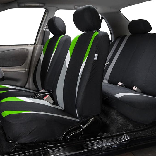 FH Group Premium Modernistic Flat Cloth Car Seat Covers – Universal Fit, Washable Seat Covers for SUV Sedan Van, Green, Full Set
