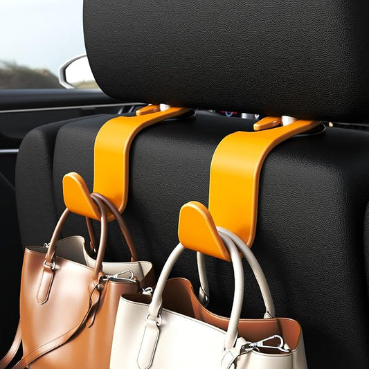 Amooca Car Seat Headrest Hook 4 Pack Hanger Universal Vehicle Car Storage Organizer for Handbag Purse Coat S Type Yellow