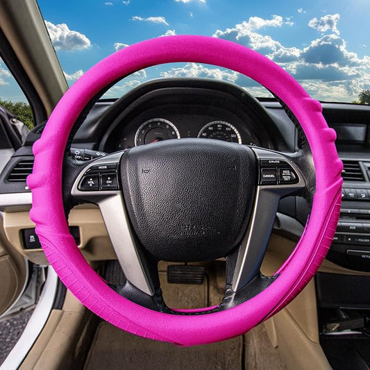 FH Group Universal Fit Silicone with Grip and Pattern Massaging Grip Steering Wheel Cover Fits Most Cars, SUVs, Trucks, and Vans Hot Pink