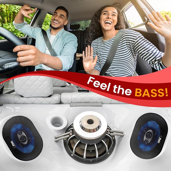 Pyle 5"x7"/6"x8" 3-Way Triaxial Car Speaker Pair – 300W Max/150W RMS, Blue Poly Injection Cone, Butyl Rubber Surround, 1" ASV Voice Coil, 4 Ohm, 80Hz-20kHz - PL573BL
