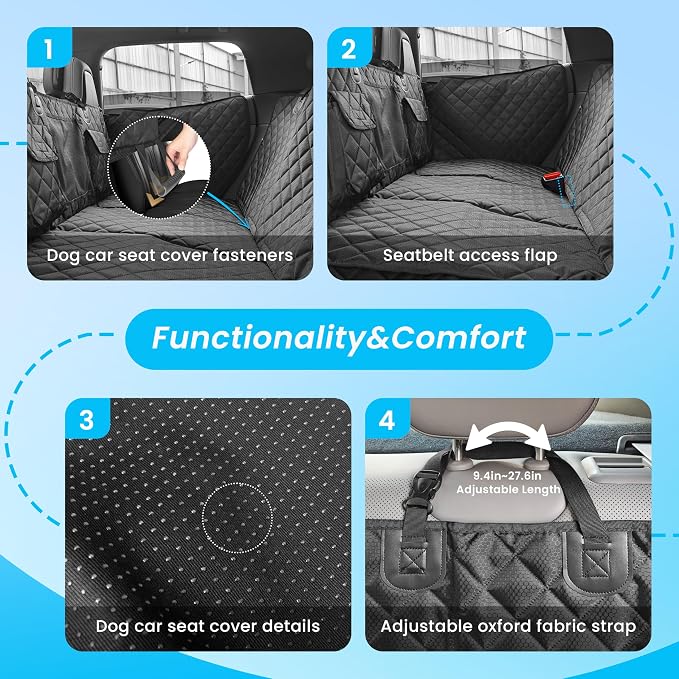 Dog Car Seat Cover for Back Seat, Hard Bottom Back Seat Extender for Dogs with Door Protector, Anti Scratch, Waterproof & Non-Slip Dog Backseat Cover for Small Mid Cars, SUVs & Trucks, Holds 450Lbs