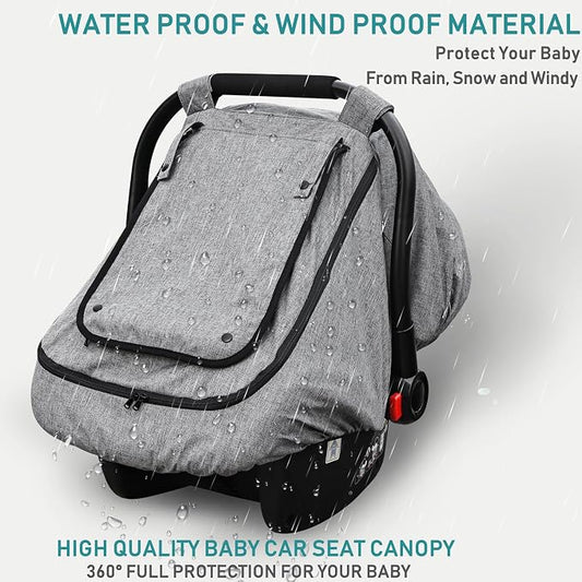 Waterproof Baby Car Seat Cover,YVMVDV Patented Cold Weather Carseat Cover for Babies,Infant Car Seat Cover Canopy for Boy Girls,Windproof Car Seat Canopy for Boys & Girls, Keeps Babies Warm