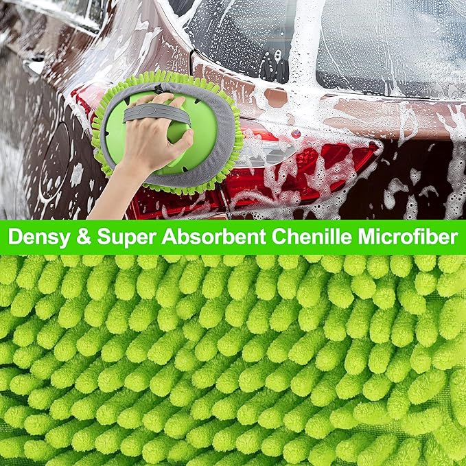 Wontolf 62'' Car Wash Brush with Long Handle Chenille Microfiber Car Wash Mop Mitt Kit Car Detailing Brush Cleaning Kit Window Squeegee Car Duster Drying Towels Tire Brush for Cars RV Truck Boat