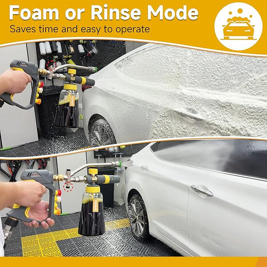 FIXFANS Foam Cannon Gun Dual Connector Accessory for Pressure Washer, Double Tip Attachment Soap Cannon with Power Washer Short Gun, Car Wash Foam Gun Kit, 1/4" Quick Connect, 5 Nozzle Tips