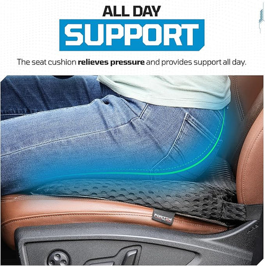 FORTEM Car Seat Cushion, Memory Foam Wedge Cushion for Driving, Car Seat Pad for Comfort, Non Slip Bottom, Adjustable Straps, Washable Cover