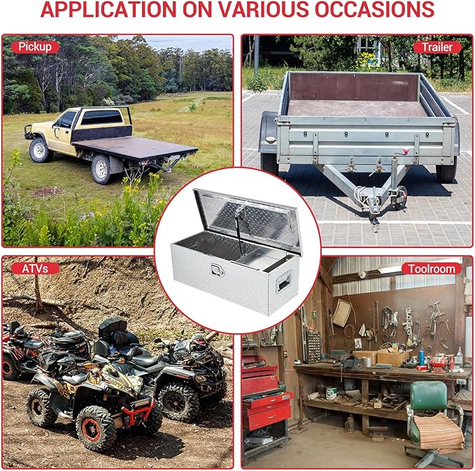 GarveeTech 30 in Aluminum Truck Tool Box, Truck Bed Storage Box with Security Lock and Wider Handles, Heavy Duty Waterproof Tool Box Organizer Chest for Pick Up Truck Rv Trailer - Silver