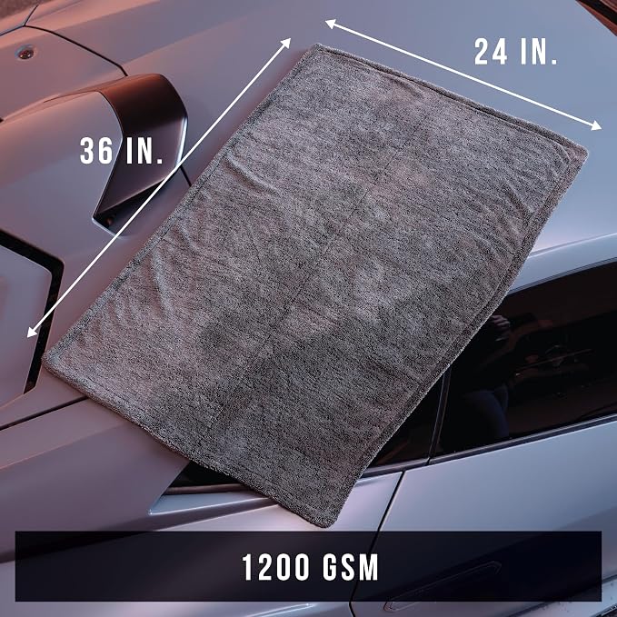 VIKING V+ Premium Microfiber Towel for Car Drying, Twisted Loop, Soft and Super Absorbent, Thick 1200gsm Towel for Car Detailing Kit, Grey, 24 Inch x 36 Inch, 1 Pack