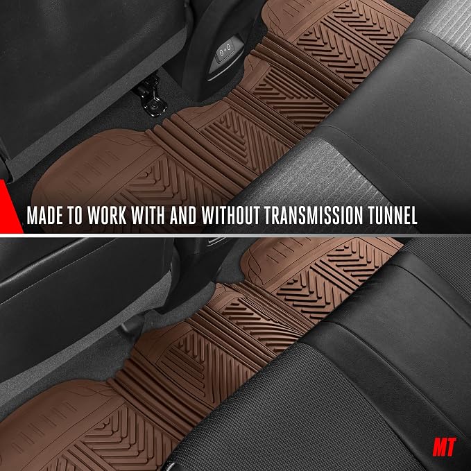 Motor Trend FlexTough Performance All Weather Rubber Car Floor Mats - 3 Piece Floor Mats Automotive Liners for Cars Truck SUV, Heavy-Duty Waterproof (Brown)