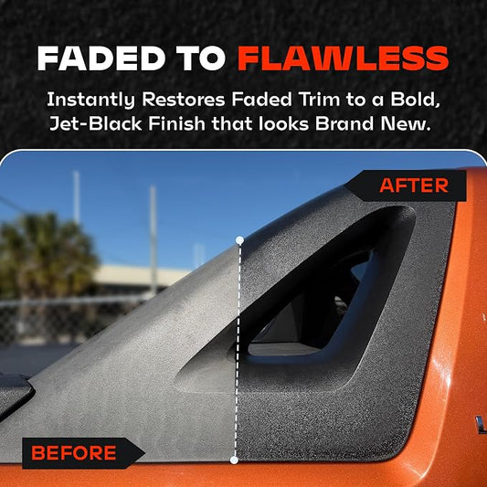 BLAZON Black Trim Restorer – Dye-Infused Plastic Restorer for Faded Exterior Trim, Deep Black Finish, Scratch Correction, Long-Lasting Durability & UV Protection - 4 oz