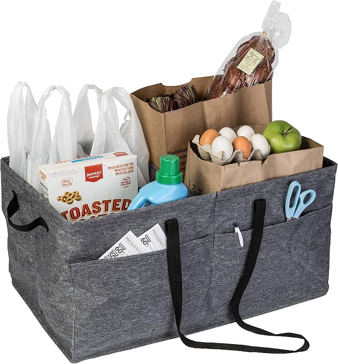 Honey-Can-Do Heavy Duty Large Collapsible Trunk Organizer with 3 Dividers, Exterior Pockets & Carrying Handles | Cargo Storage Bin for SUV, Truck, Groceries & Tools