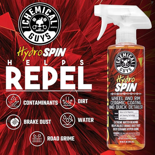 Chemical Guys HydroSpin Wheel & Rim Ceramic Coating and Quick Detailer Spray - 16 oz Spray Protects Wheels, Rims & Brake Parts with Hydrophobic Ceramic Shine - Safe for Cars, Trucks, SUVs, Motorcycles