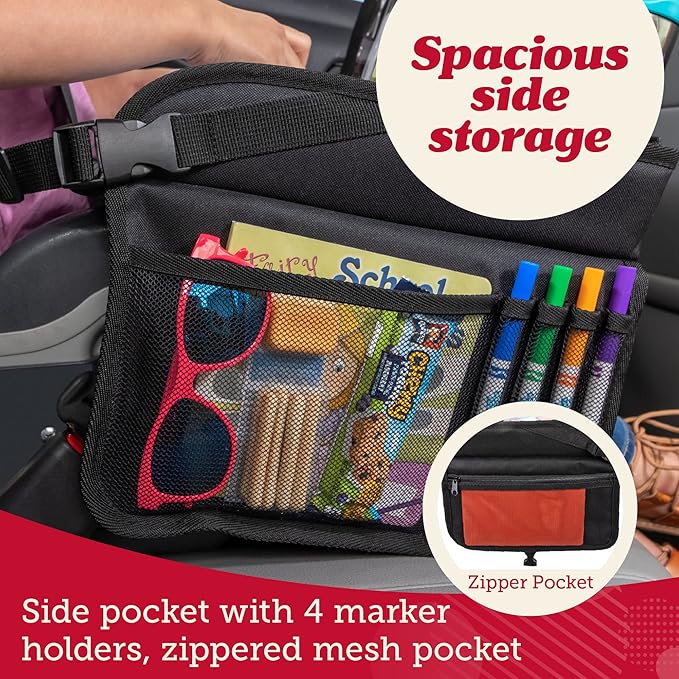 Lusso Gear Travel Car Seat Tray - Dry Erase Board & Secure Tablet Holder for Toddler Travel - Durable 600D Oxford Cloth with Snack & Toy Compartments for Road Trip Essentials for Kids - Pink Unicorn