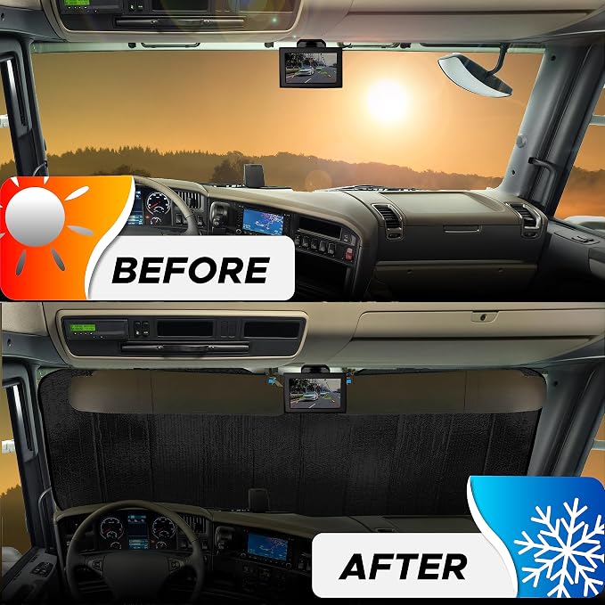 EcoNour Accordion Sun Shade Windshield for Trucks | Automotive Windshield Sun Shade to Keep Your Rig Safe | Fits for Semi Truck Windshields, Commercial & Big Rig Truck | XXL (80 x 30 inches)