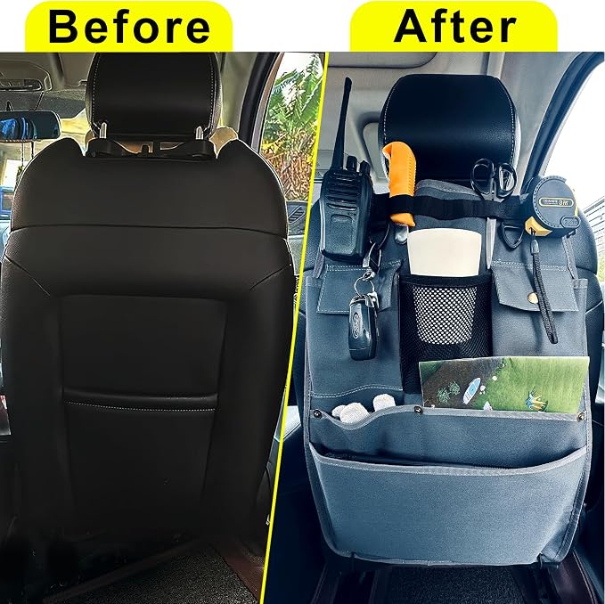 Car Seat Back Organizer with Multiple Pockets and Hooks (grey)