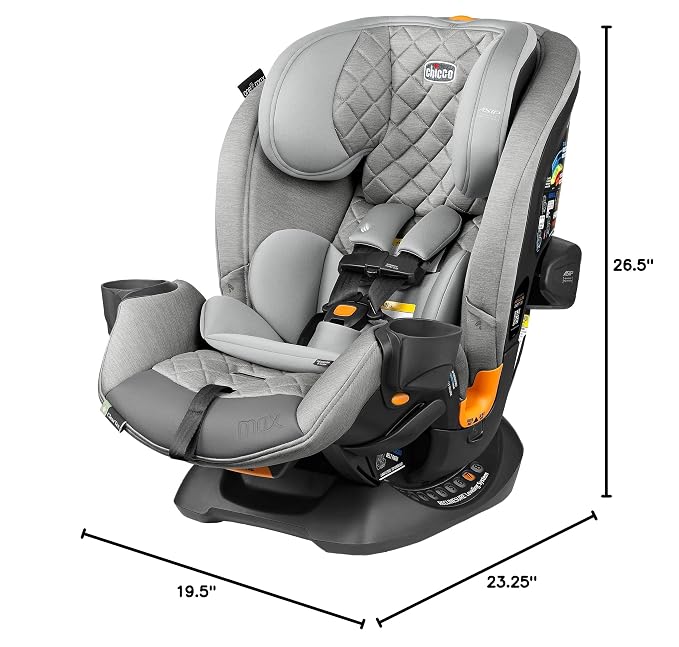 Chicco OneFit Max ClearTex All-in-One Car Seat with LeverLock Installation, Slim Design, Convertible Car Seat, Seat for Infants and Children 5-100 lbs, Ash/Grey