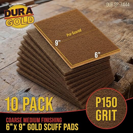 Dura-Gold Premium 6" x 9" Gold Coarse Scuff Pads, Box of 10 - Scuffing, Scouring, Sanding, Paint Primer Prep Adhesion Scratch - Surface Preparation For Automotive Car Auto Body Repair Woodworking Wood
