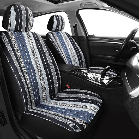 HAIYAOTIMES Baja Saddle Blanket Car Seat Covers Full Set with Seat Belt Pads, Washable Breathable Seat Covers for Cars, Universal Fit Interior Covers for Most Sedan Truck SUV, Airbag Compatible, Blue