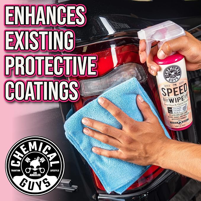 Chemical Guys Speed Wipe Quick Detailer - High Gloss, Streak-Free Shine, Detail Spray for Cars, Trucks, Motorcycles, RVs, and More, Safe on Paint, Glass, Wheels, and Trim, Cherry Scent, 16 fl oz