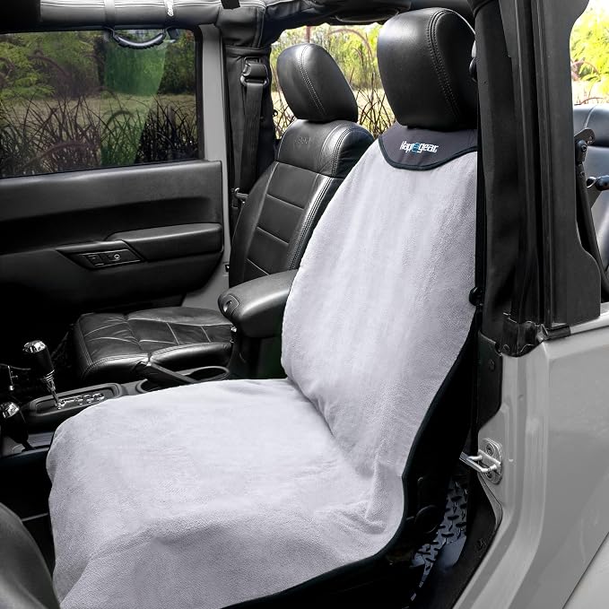 HAPPEGEAR Happeseat Waterproof Car Seat Cover & Protector – Universal Fit Car Seat Towel Cover – Non-Slip Backing, Easy Install & Storage, Machine Washable, Fits Front & Back, Silver
