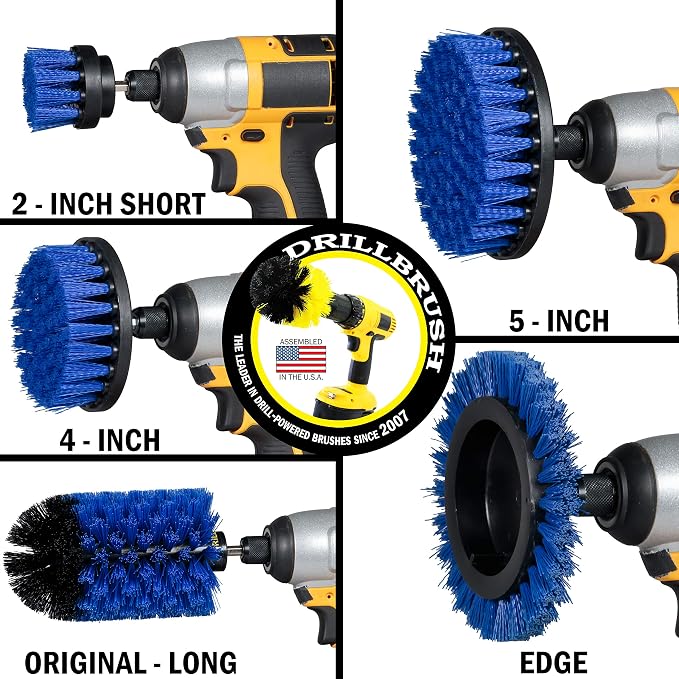 Grout Cleaner Kit - Bathroom Drill Brush Attachment Set - Household Cleaning Supplies - Shower Cleaner - Tub Scrubber - Toilet Brush - Spotless Tiles - Power Scrubbing Nylon Bristles