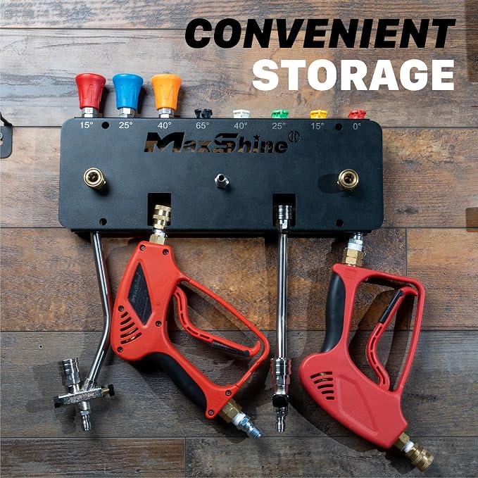 Maxshine Universal Foam Cannon Holder - Wall-Mounted Organizer for Garage & Mobile Detailing, Holds Foam Cannons, Compatible with 1/4” Quick Connect (2 Cannons (Logo))
