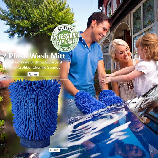 Car Wash Mitt,Detailing Ultra-Soft Chenille Microfiber Auto Gloves,Scratch-Free&Lint-Free,Safe for Trucks,SUVs, RVs&More