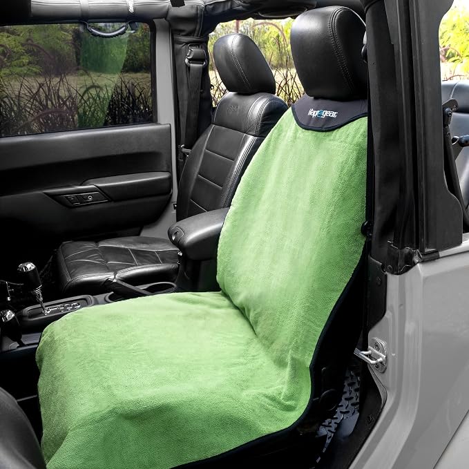 HAPPEGEAR Happeseat Waterproof Car Seat Cover & Protector – Universal Fit Car Seat Towel Cover – Non-Slip Backing, Easy Install & Storage, Machine Washable, Fits Front & Back, Green
