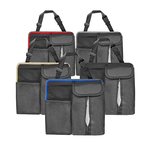 FH Group Hanging Car Organizer with Tissue Holder, RED Car Back Seat Organizer,E-Z Travel Organizer,Toys Car Storage Organizer, Kids Travel Storage for Baby Wipes, Food Holder Organizer