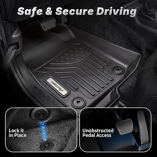 OEDRO Floor Mats Fit for 2018-2025 2026 Jeep Wrangler JL Unlimited 4-Door W/O Subwoofer (Not Fit for JK & 4XE), Custom Fit TPE All Weather Car Mats Full Set, 1st and 2nd Row & Cargo Liner, Black