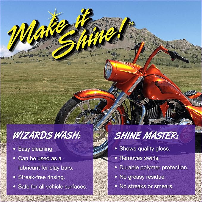 Wizards Car Detailing Kit - Premium and Comprehensive Car Cleaning Kit - 7 Piece Car Detail Kit with Mist n Shine, Tire and Vinyl Shine, Wash, Shine Master - Great Car Cleaning Gift Set