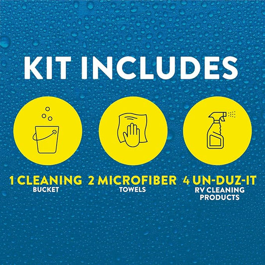 RV 7-Piece Detailing Kit, Contains RV Wash and Wax, Soft Surface and Vinyl Cleaner, Hard Surface Cleaner, Multi-Surface Protectant Spray, Bucket, Sponge and Microfiber Towel