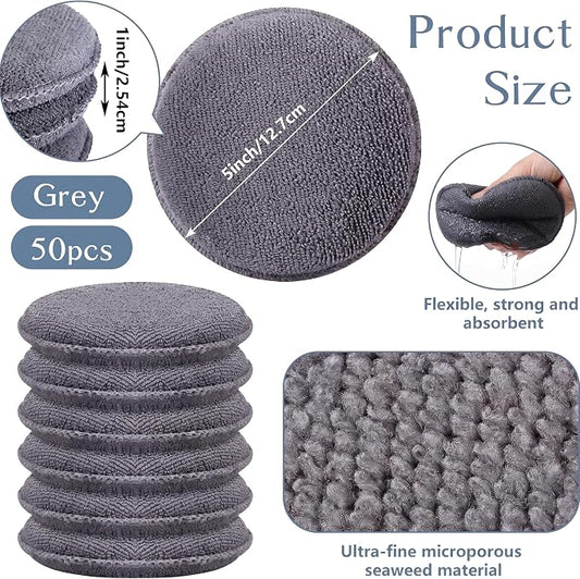 Tanlade 50 Pcs Car Detailing Microfiber Applicator Pad Wax Applicator Wash Microfiber Pads, 5 Inch Diameter (Grey)