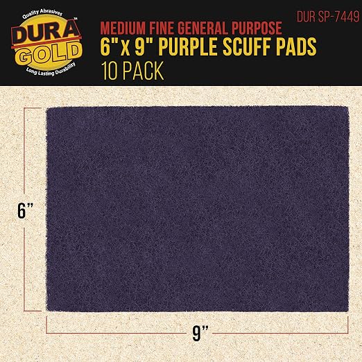 Dura-Gold Premium 6" x 9" Purple Medium Fine 600 Grit General Purpose Scuff Pads, Box of 10 - Scuffing, Scouring, Sanding, Cleaning, Blend Prep, Surface Adhesion Preparation - Automotive Auto Body